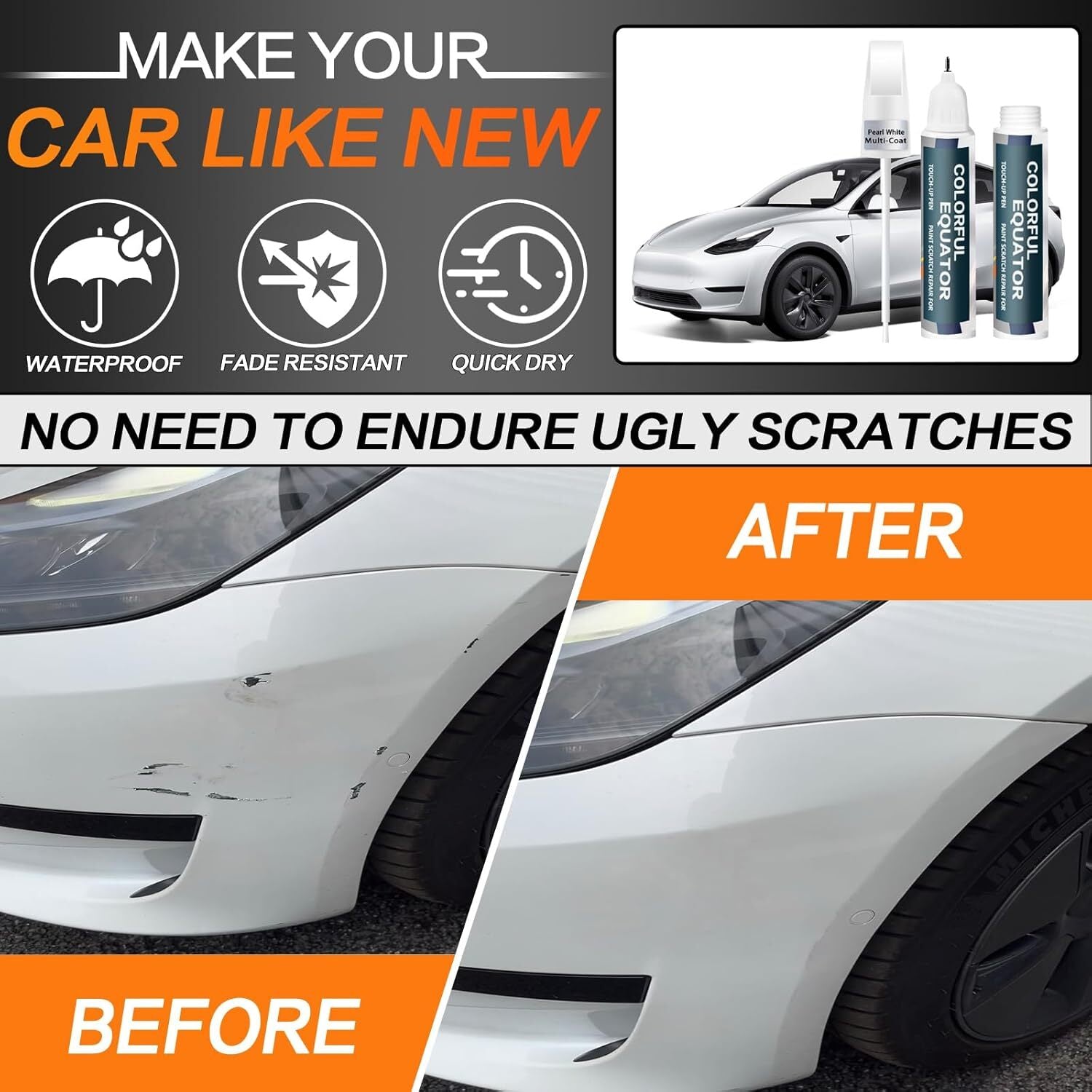 Touch up Paint for Tesla Model Y/3/X/S Car Paint Pen Scratch Repair, Pearl White
