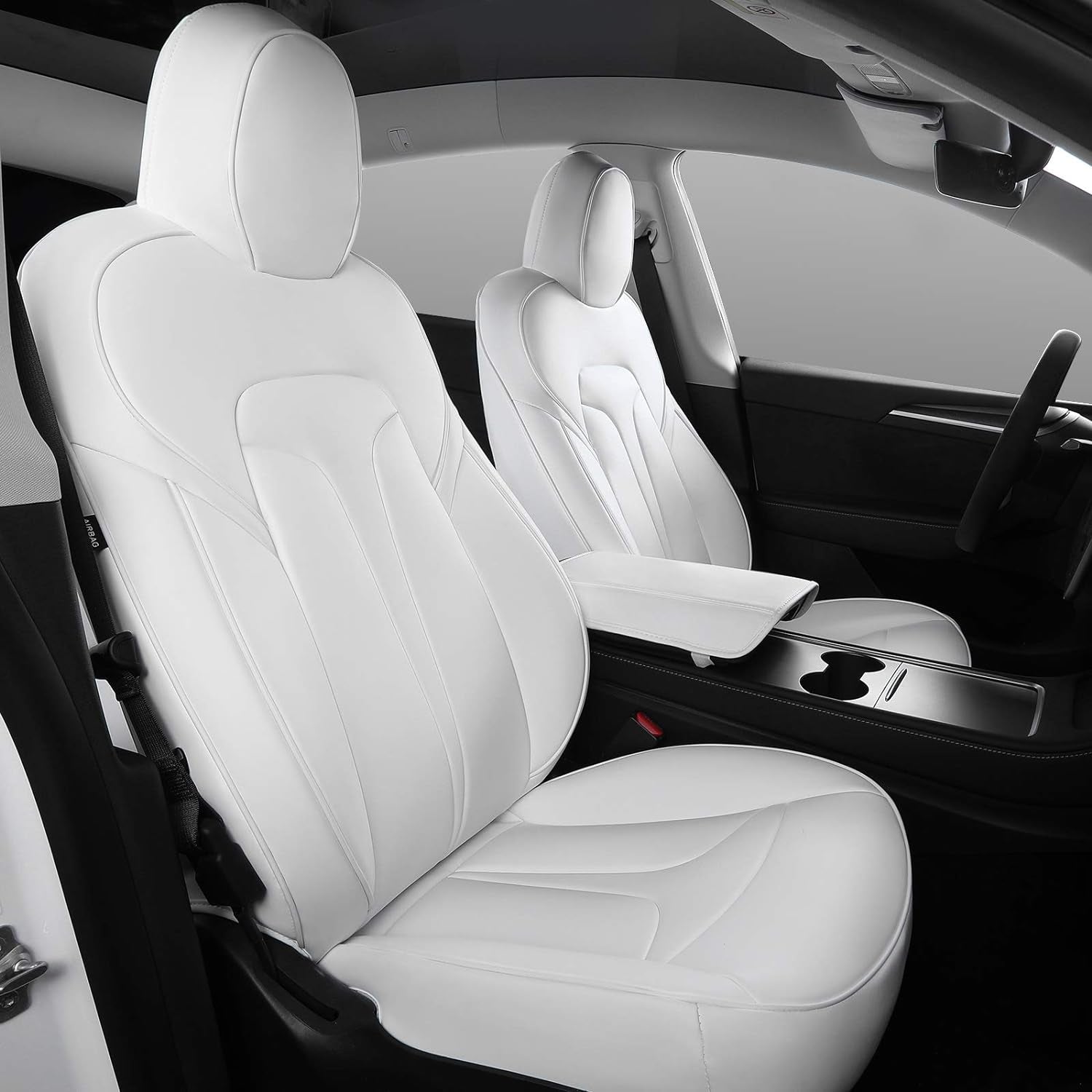 Seat Cover Compatible with Tesla Model Y Seat Cover Nappa Leather Car Seat Covers Seat Protector Replacement for 2020-2023 Tesla Model Y Accessories(White-Nappa, Fully Wrapped 12 Pcs)