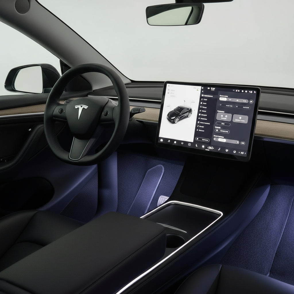 Interior Car Neon Lights Fit for Tesla Model 3 Y 2021 2022 2023 (Center Console+Dashboard+2 Foot Lights) with Armrest Organizer, Tesla Ambient Lighting, App-Controlled RGB LED Strip Lights