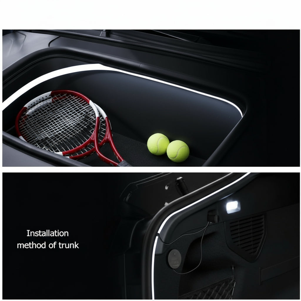 2 Pcs Frunk and Trunk LED Light Strips for Tesla Model Y & Model Y Juniper 2025+, 8.2Ft and 16.4Ft Waterproof Intelligent Lights, White Ambient Light Flexible Silicone Strips Accessories