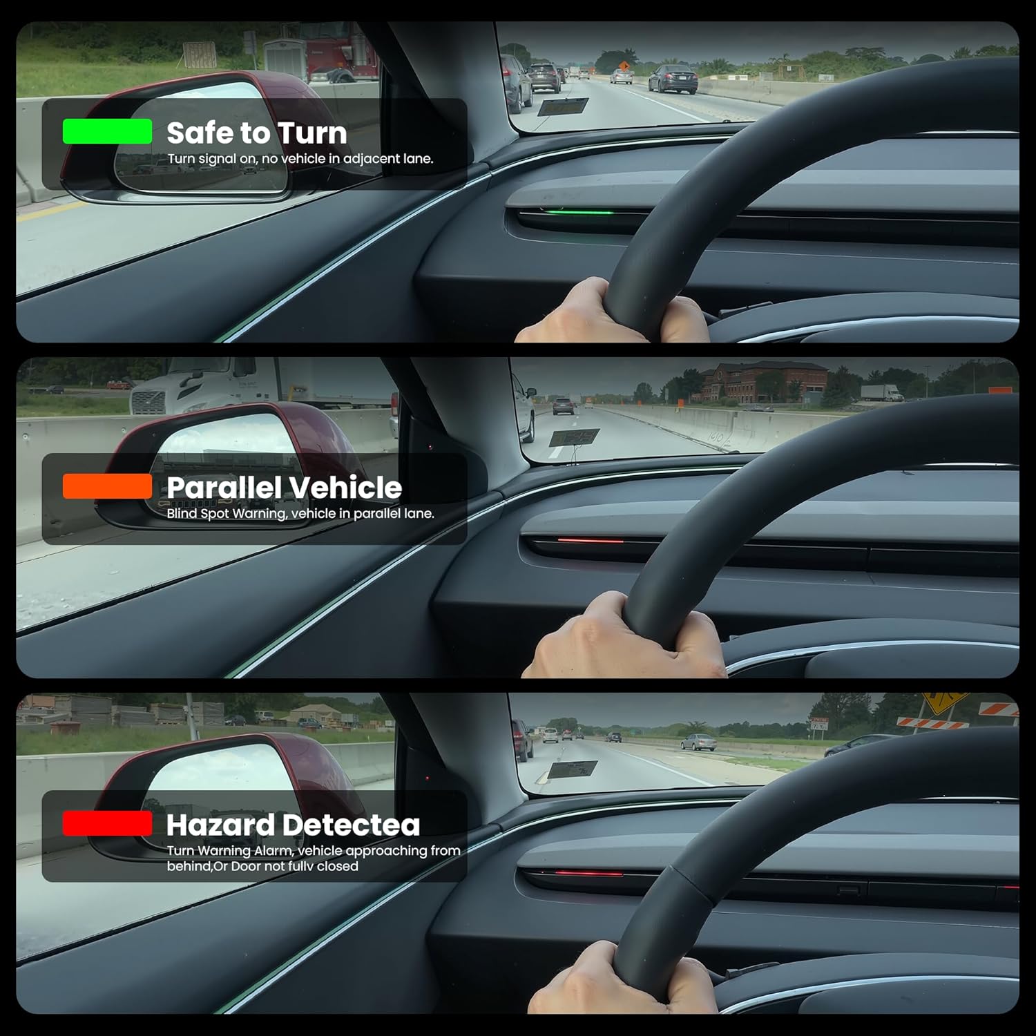 Ambient Light with Blind Spot Warning - Model 3/Y (2020-2024) & 3 (2021-2023) Multi-Function Light Strip LED Safety Indication Monitor Center Console Accessories