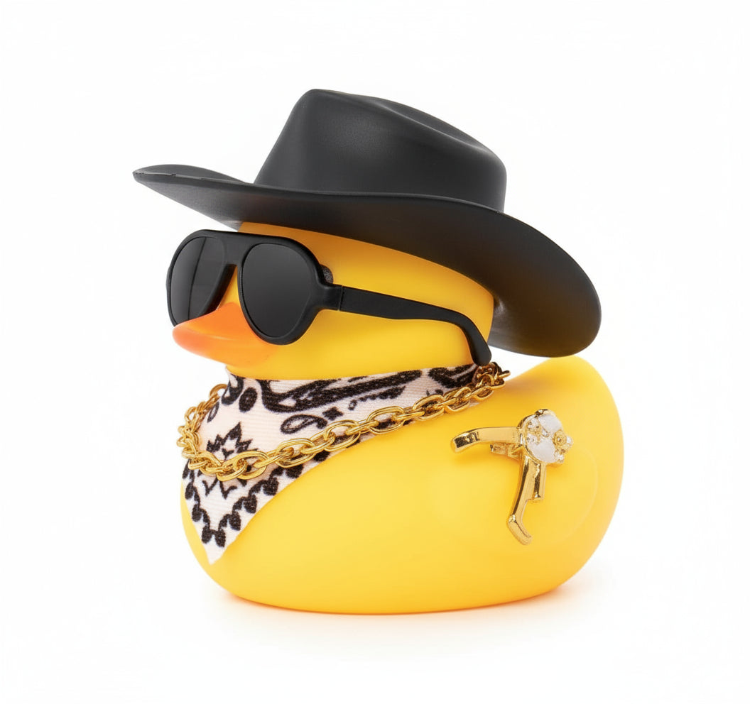 Rubber Duck Car Ornaments Duck Car Dashboard Decorations for Cool Car Accessories with Cowboy Hat Necklace and Sunglasses, A_Black Cowboy Hat