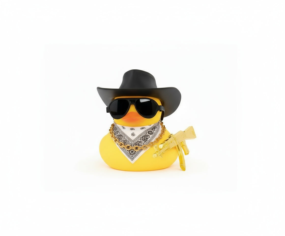 Rubber Duck Car Ornaments Duck Car Dashboard Decorations for Cool Car Accessories with Cowboy Hat Necklace and Sunglasses, A_Black Cowboy Hat