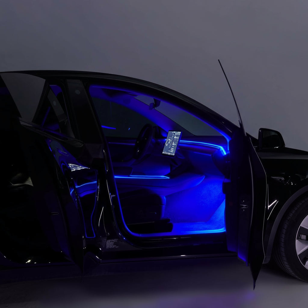 Interior Car Neon Lights Fit for Tesla Model 3 Y 2021 2022 2023 (Center Console+Dashboard+2 Foot Lights) with Armrest Organizer, Tesla Ambient Lighting, App-Controlled RGB LED Strip Lights