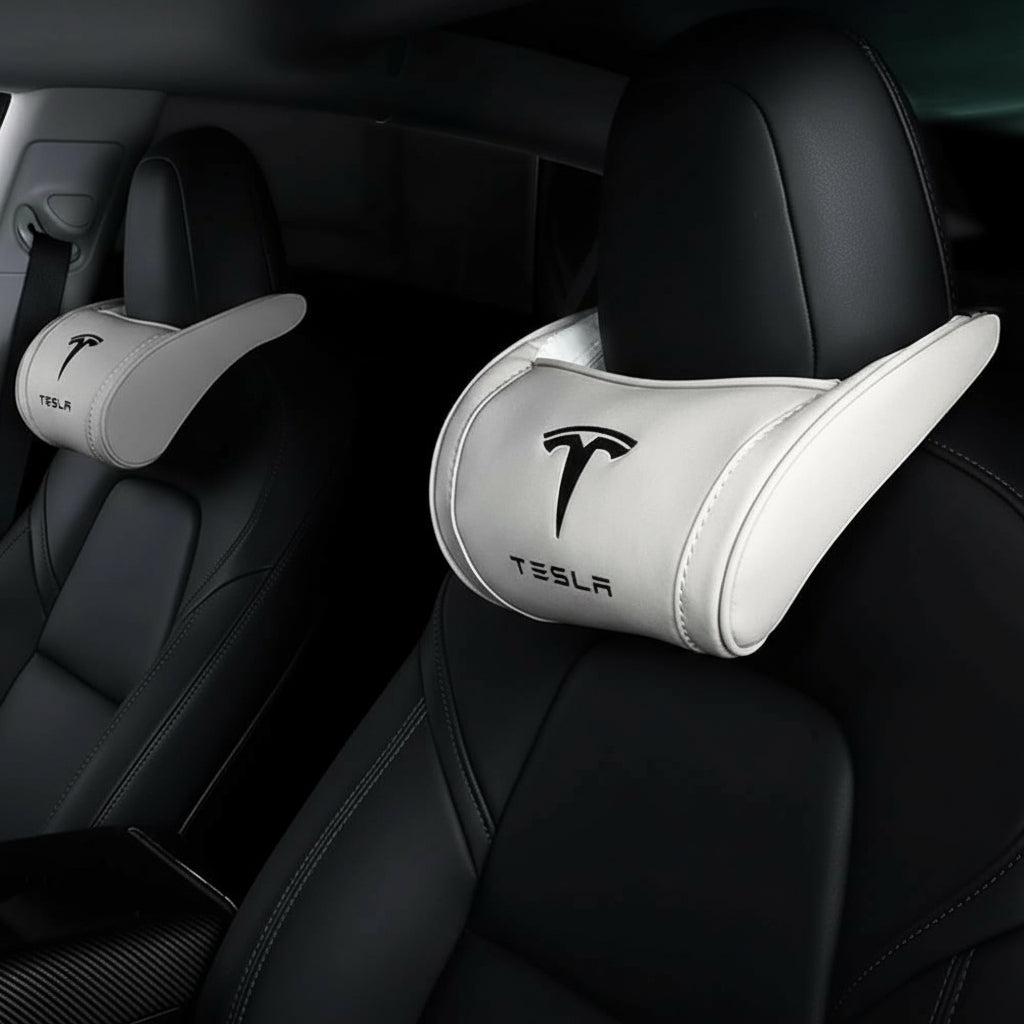 Car Headrest Neck Pillow Support Memory Foam Ergonomic Design Accessory for Driving Seat Fatigue Relief Compatible with Model S X 3 Y & Cybertruck - 2 Pieces