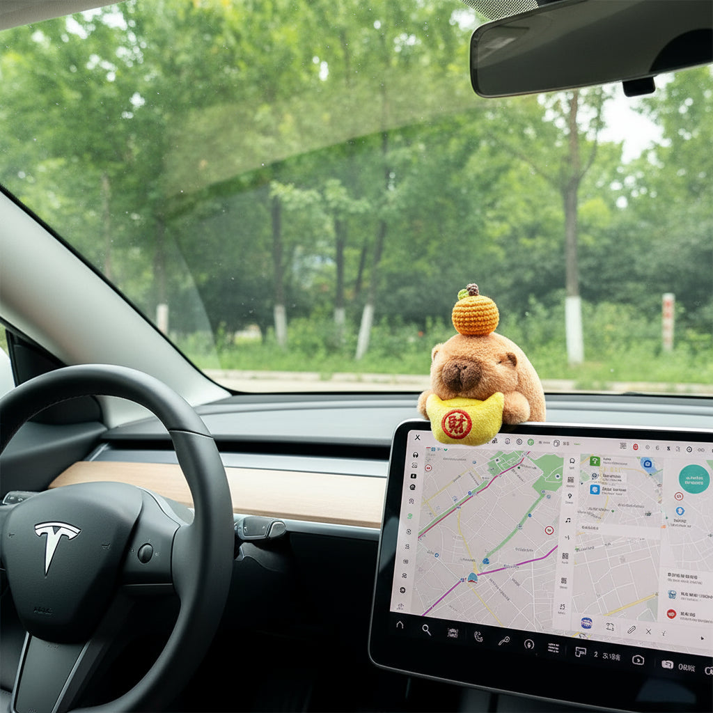 Car Interior Decoration Capybara Plush Doll - Car Charm Ornament for Dashboard, Wiper Shift Handle,Steering Wheel, Doors and More (Yellow CAI)