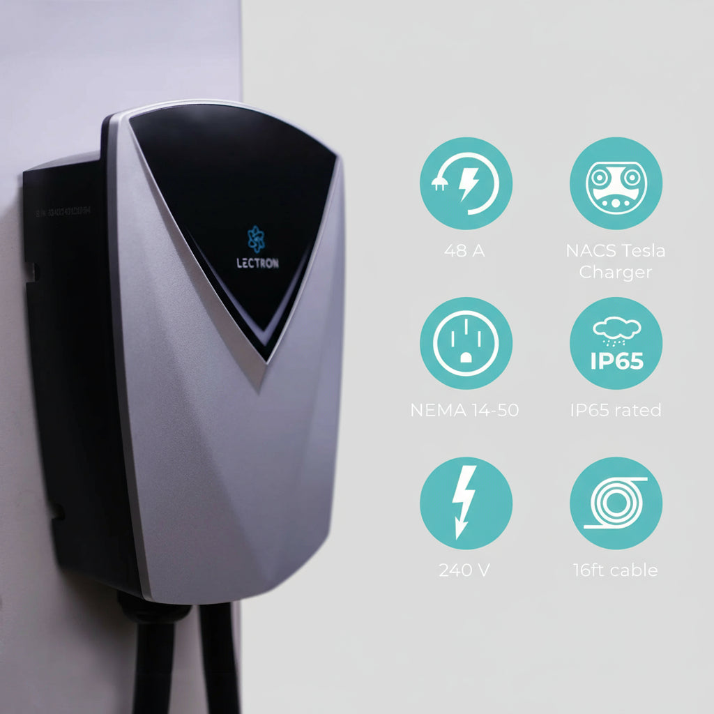 Tesla V-BOX Pro 48 Amp Electric Vehicle Charging Station - Powerful Level 2 EV Charger (240V) with NEMA 14-50 Plug / Hardwired