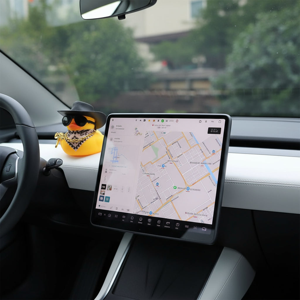 Rubber Duck Car Ornaments Duck Car Dashboard Decorations for Cool Car Accessories with Cowboy Hat Necklace and Sunglasses, A_Black Cowboy Hat