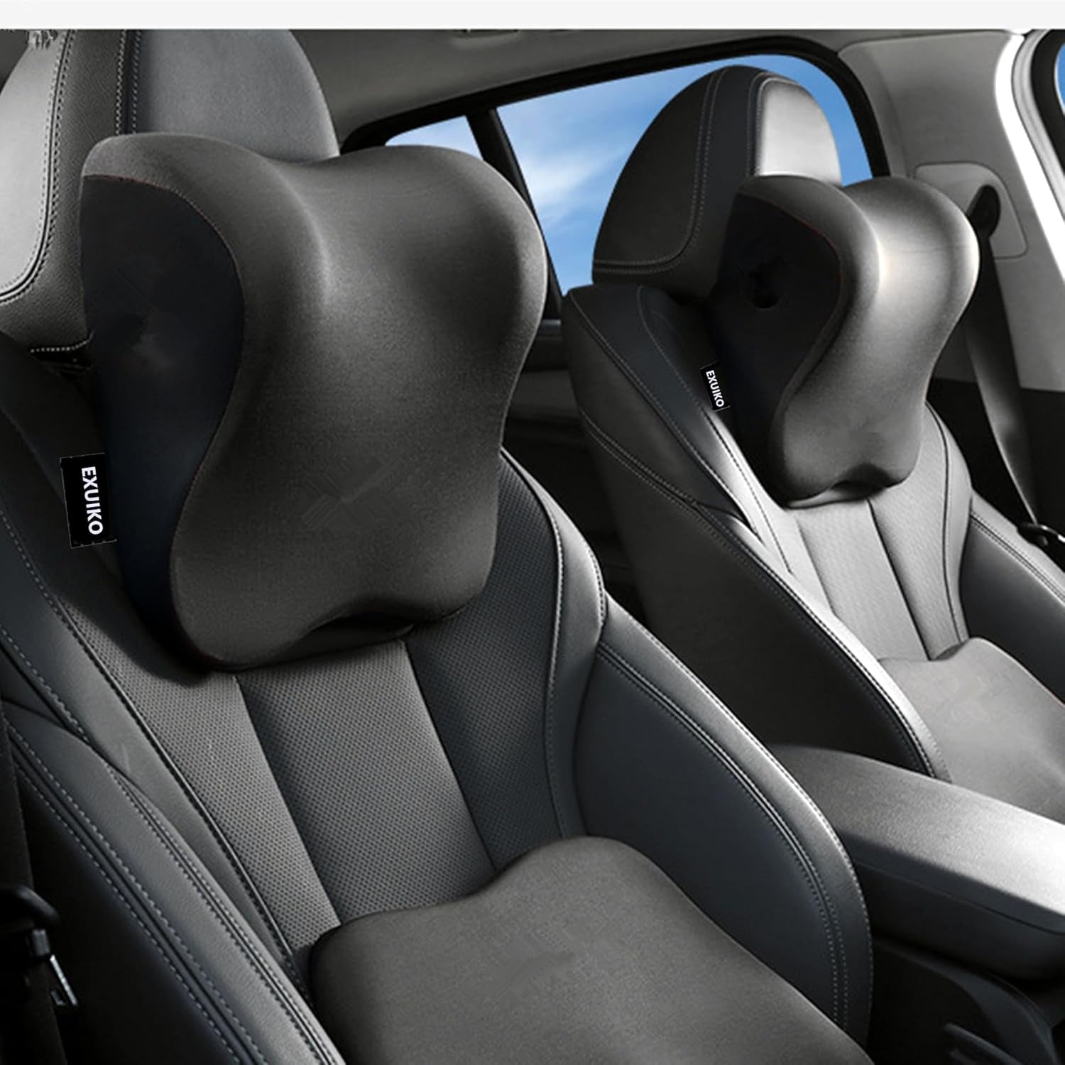 2 Pack Car Neck Pillow Support, Headrest for Driving with Adjustable Strap, Memory Foam Neck Rest Cushion, Breathable Removable Cover & Ergonomic Design, Black 2Pcs