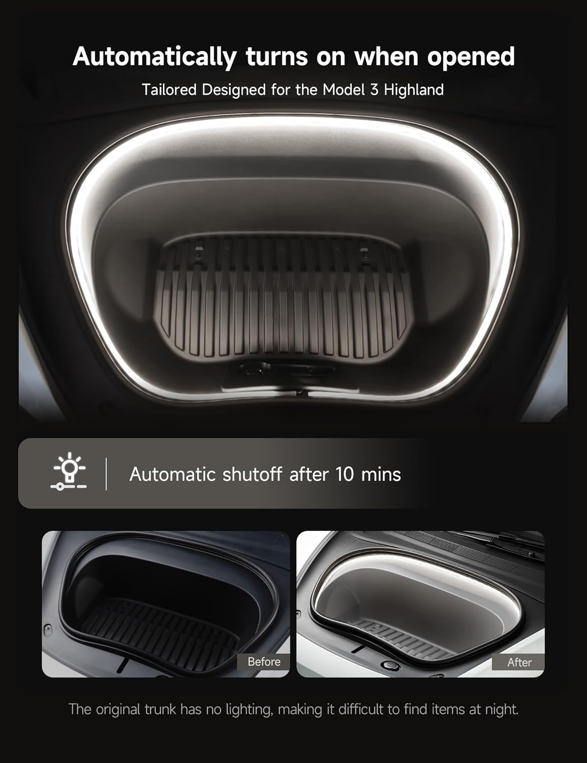 Frunk LED Strip for Tesla Model 3 Highland 2024 2025+ Flexible Silicone Waterproof Interior Lighting Bar, Easy Installation Model 3 Front Trunk Accessories Ambient Lights(Cool White Light)