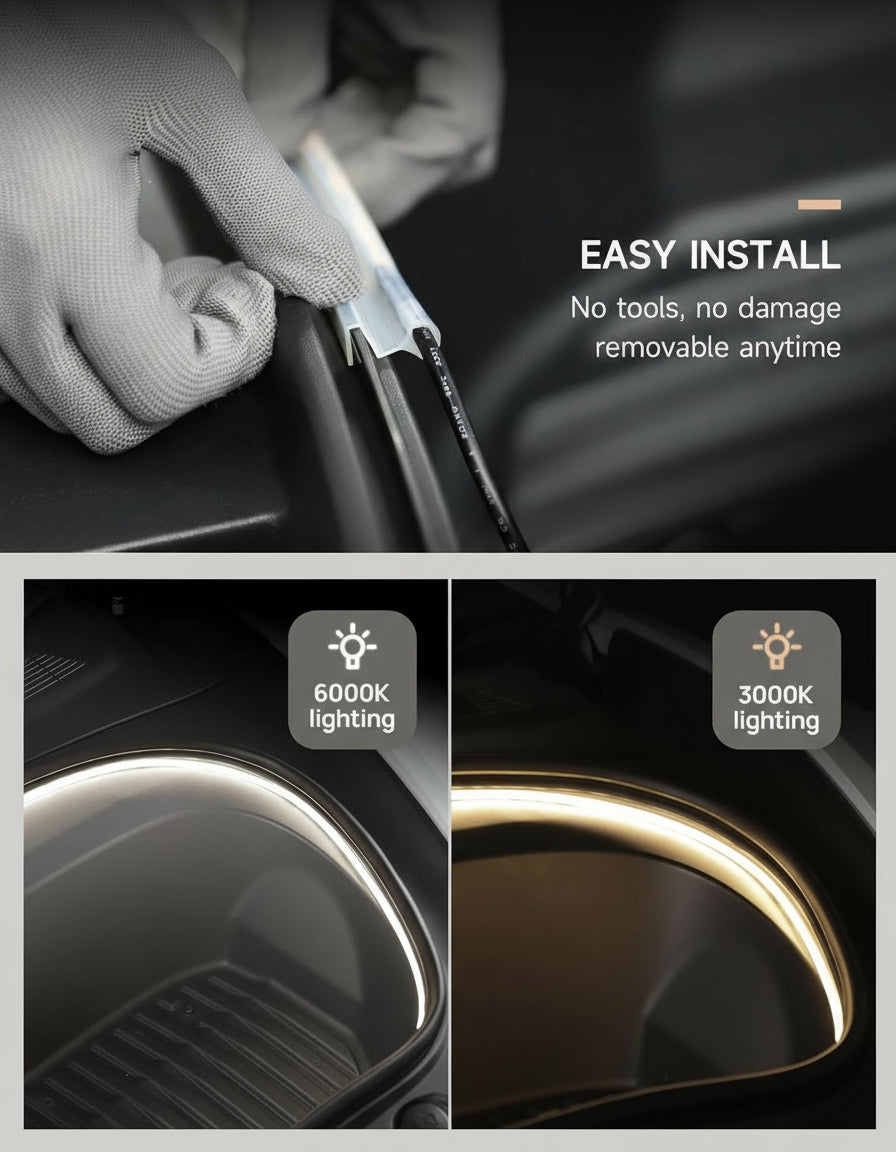 Frunk LED Strip for Tesla Model 3 Highland 2024 2025+ Flexible Silicone Waterproof Interior Lighting Bar, Easy Installation Model 3 Front Trunk Accessories Ambient Lights(Cool White Light)
