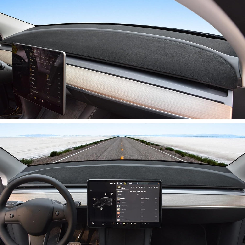 Dashboard Cover for Tesla Model 3/Y, Flannel Dashboard Pad Dash Mat Compatible with Tesla Model Y Model 3 2017-2021 2022 2023 Dashboard Decorative Interior Auto Accessories