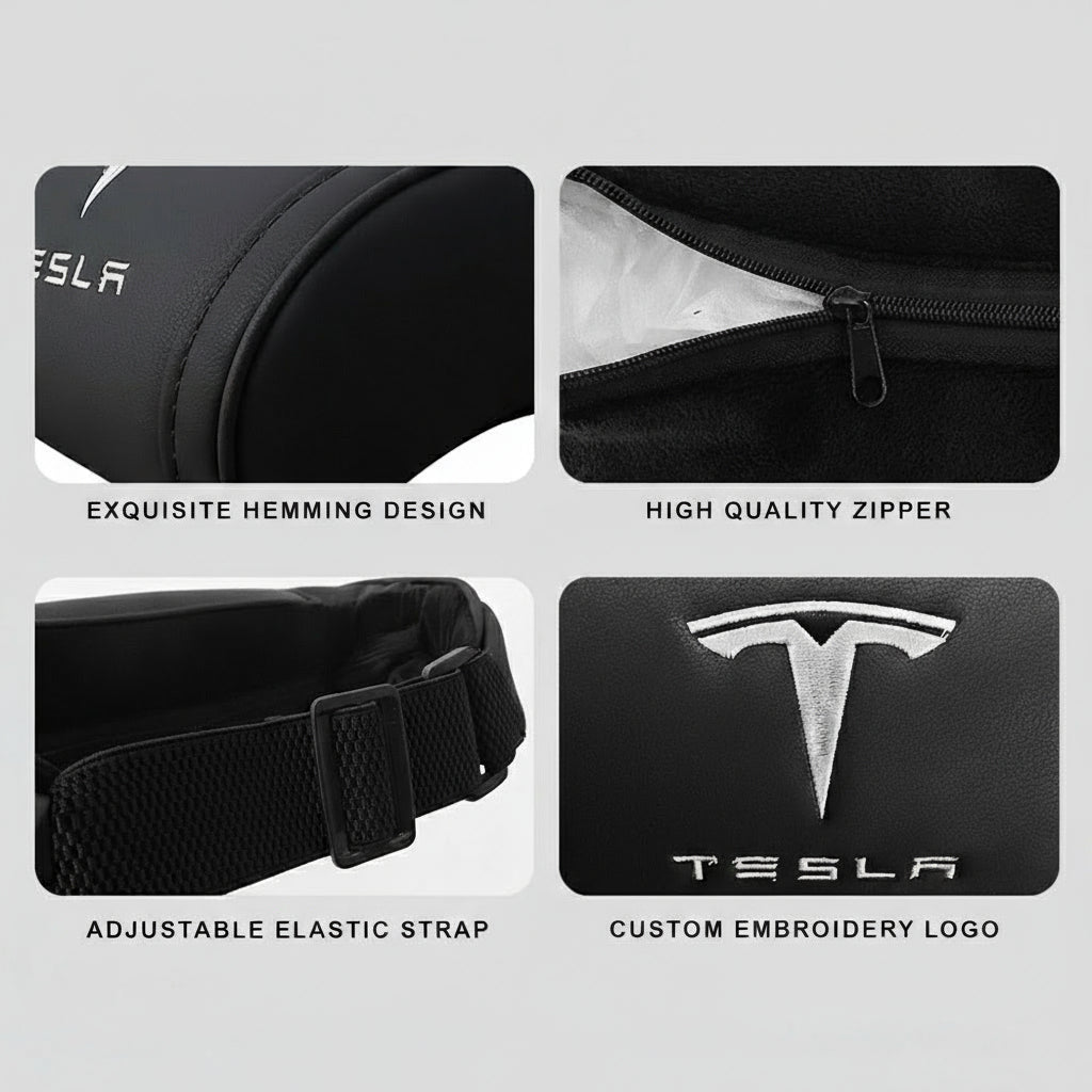 Car Headrest Neck Pillow Support Memory Foam Ergonomic Design Accessory for Driving Seat Fatigue Relief Compatible with Model S X 3 Y & Cybertruck - 2 Pieces