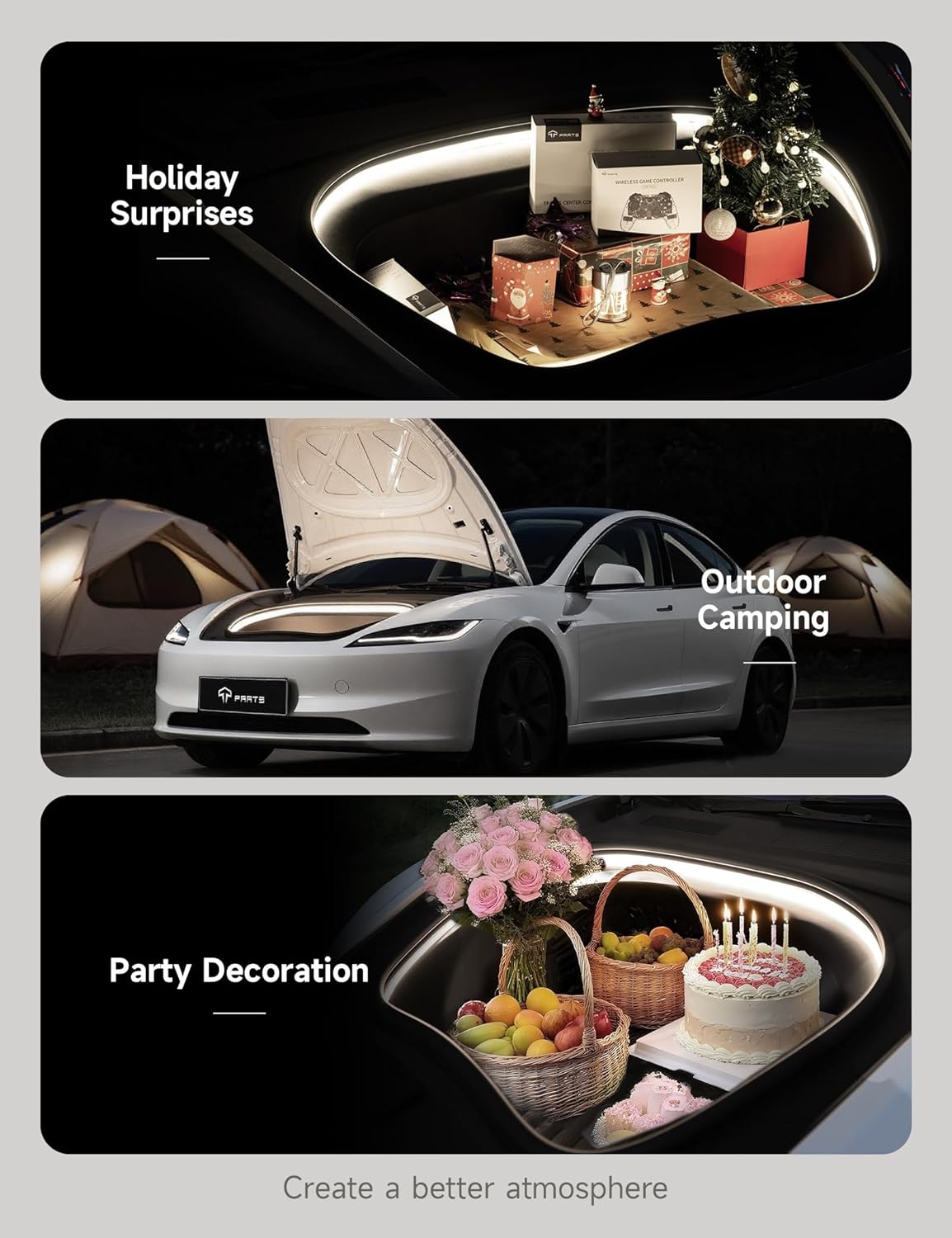 Frunk LED Strip for Tesla Model 3 Highland 2024 2025+ Flexible Silicone Waterproof Interior Lighting Bar, Easy Installation Model 3 Front Trunk Accessories Ambient Lights(Cool White Light)