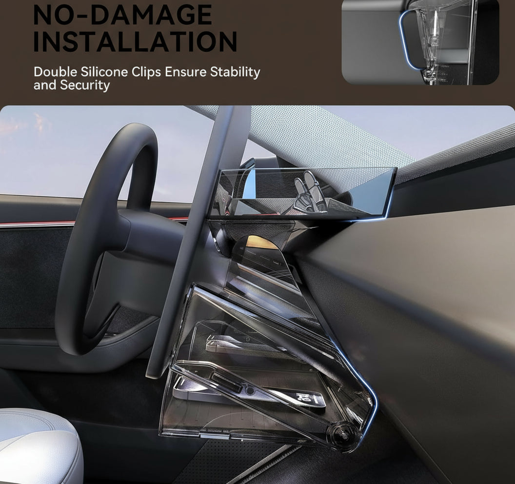 under Screen Storage for Tesla Model Y Juniper & Model 3 Highland 2025-2024,Magnetic Hideable Center Console Organizer Tray,Easy Install