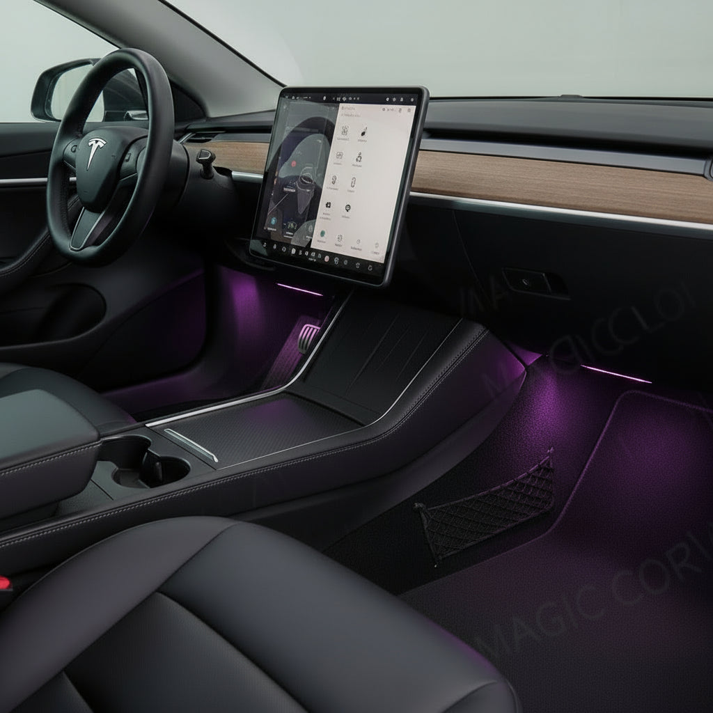 For Tesla Model 3 Y S X LED Atmosphere Foot-Well Lights Car Interior Lighting Floor Door Puddle Decorative Lamp Auto Accessories