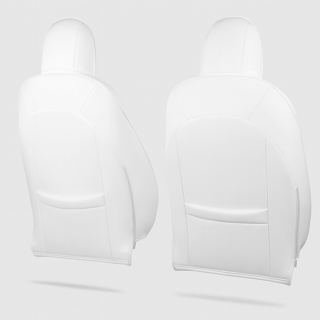 White Leather Seat Cover - Model Y