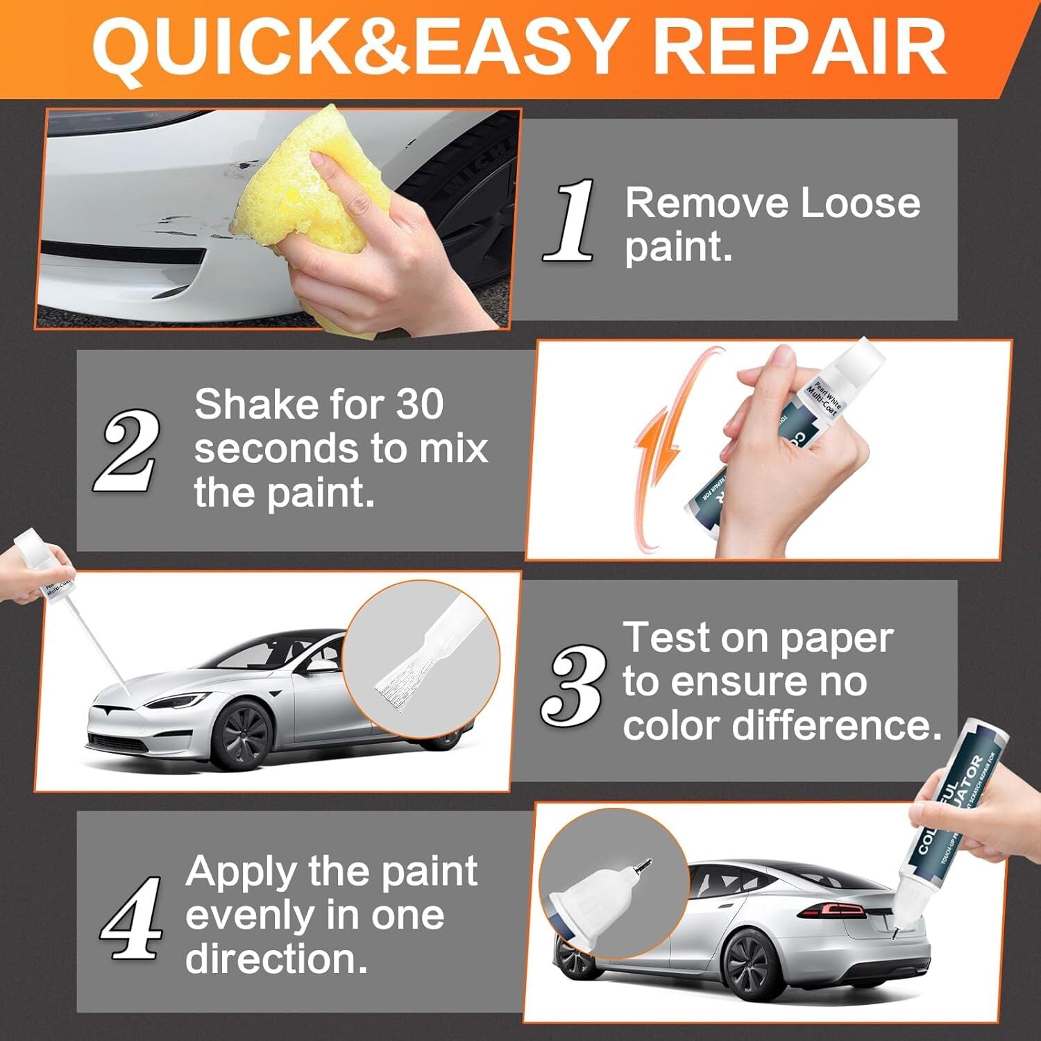 Touch up Paint for Tesla Model Y/3/X/S Car Paint Pen Scratch Repair, Pearl White