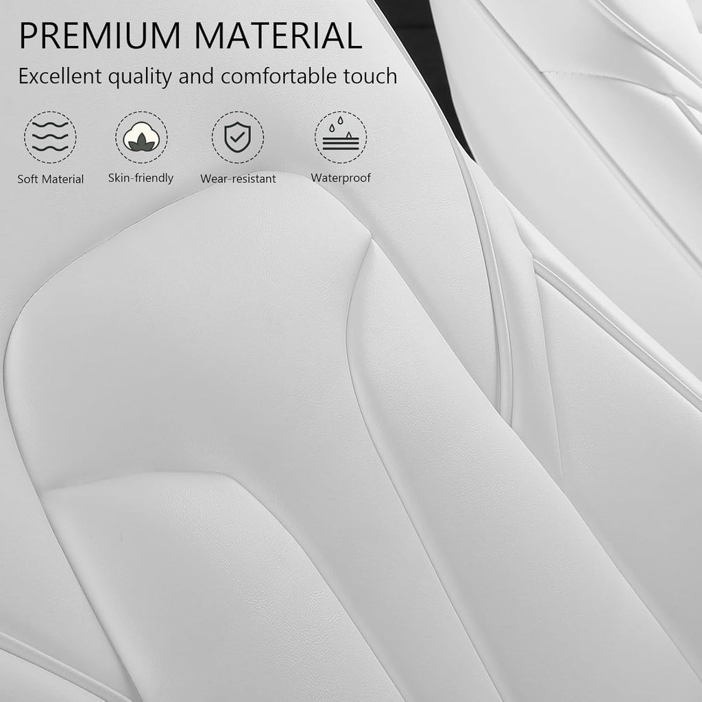 Seat Cover Compatible with Tesla Model Y Seat Cover Nappa Leather Car Seat Covers Seat Protector Replacement for 2020-2023 Tesla Model Y Accessories(White-Nappa, Fully Wrapped 12 Pcs)